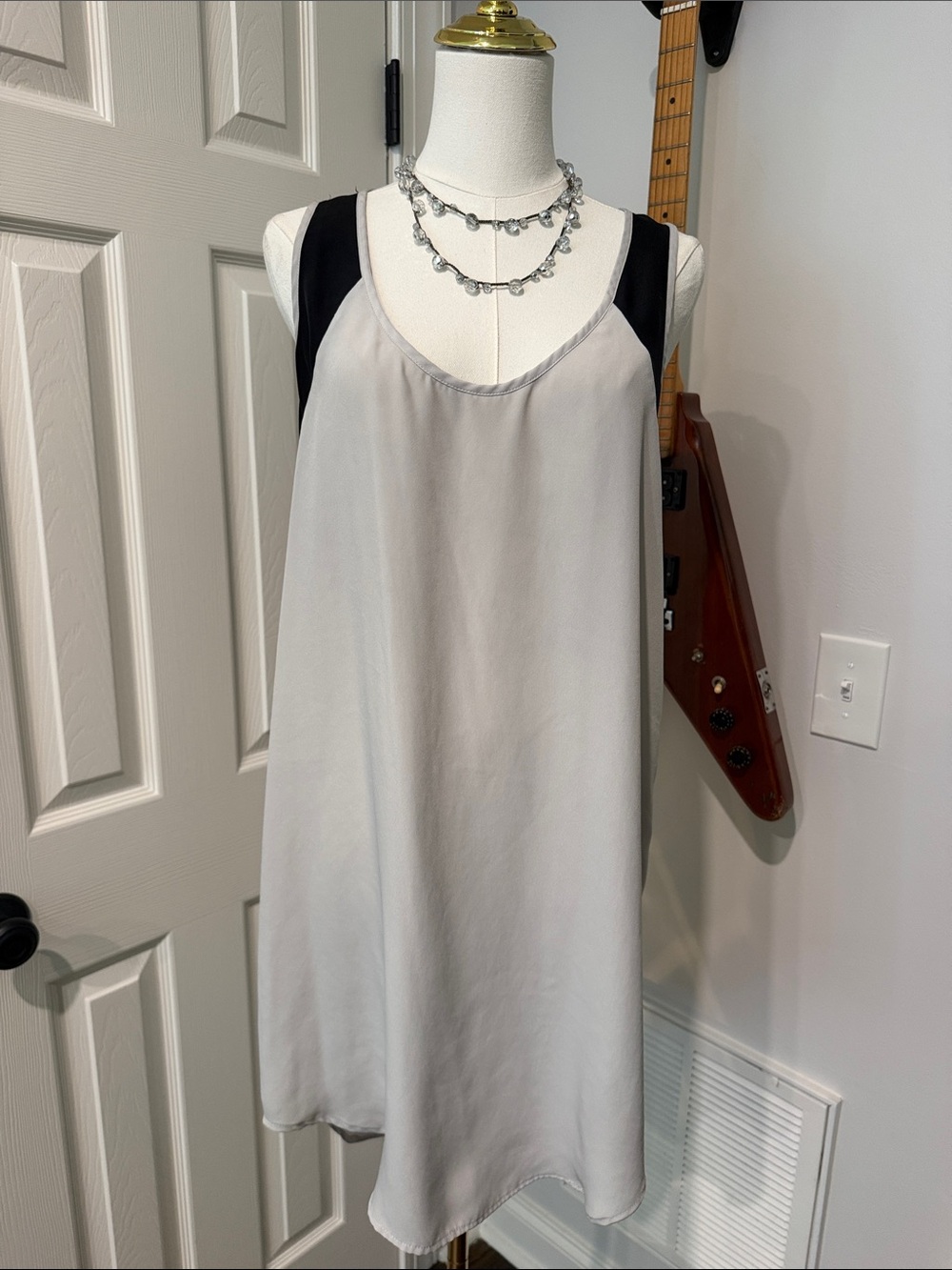 Victoria's Secret Light Gray Slip Dress with Black Shoulder Panels